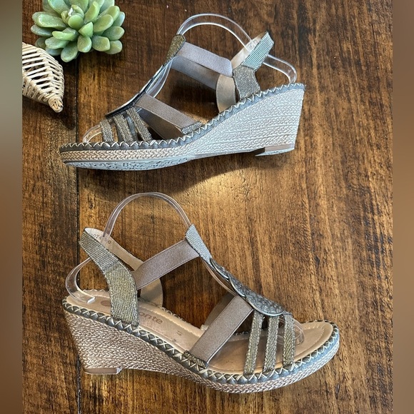 Remonte | Silver Open Toe Summer Sling Back Wedge Sandals, Size 10 - Picture 4 of 10
